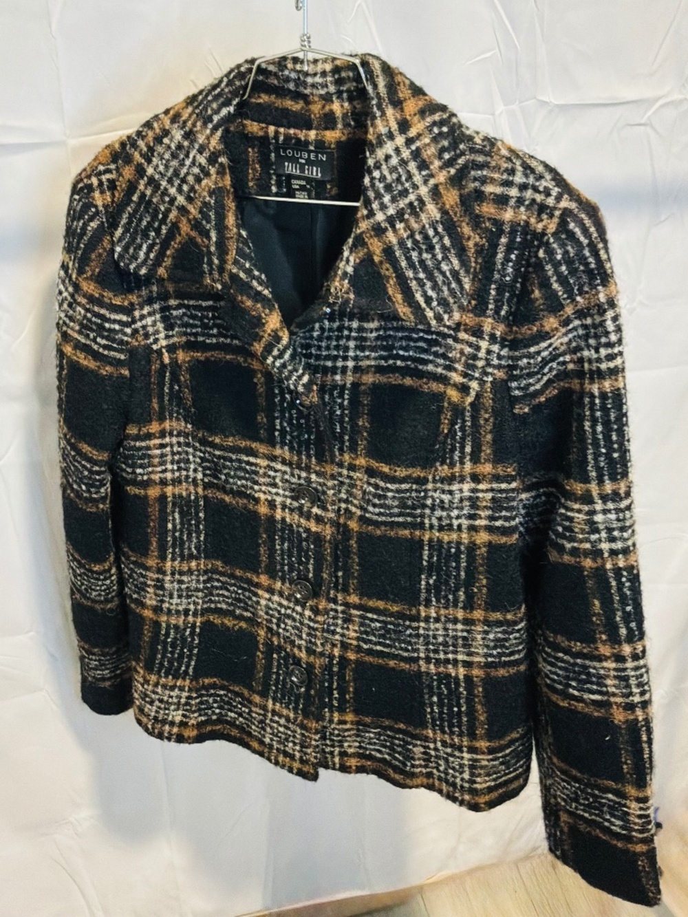 Vintage Louben for Tall Girl Plaid Wool Blend Jacket Size 14 Made in Canada